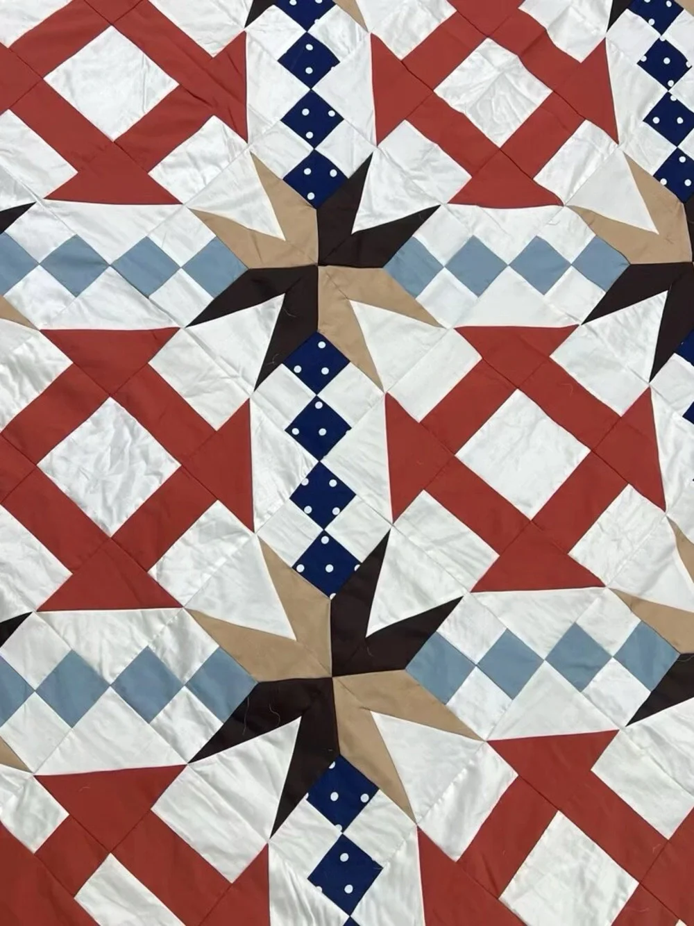 Handmade Star Tiles Patchwork Queen size Cotton Quilt Top/Topper